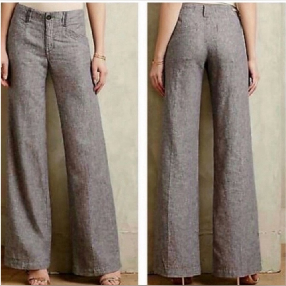 PILCRO AND THE LETTERPRESS x Anthropologie Grey Cotton Linen Slacks Pants Size 6
